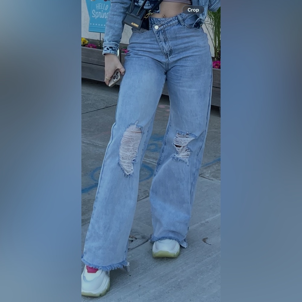 Trendy Light Blue Distressed Women's Flare Jeans
